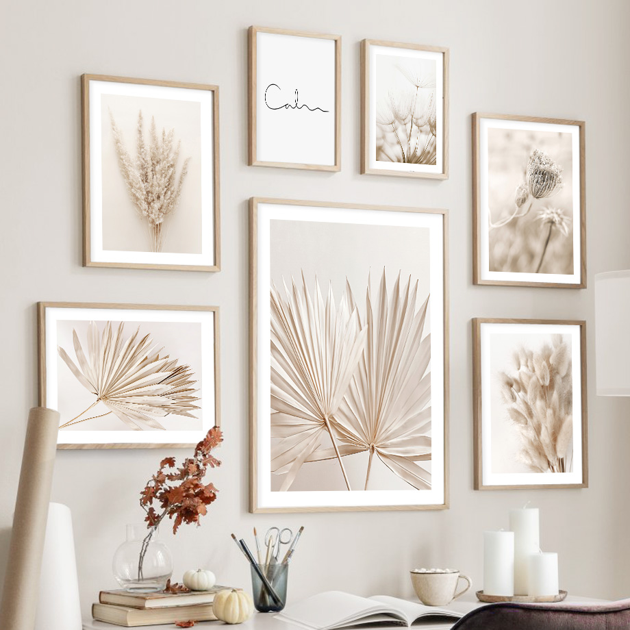 Palm Leaf Dried - Neutralny beżowy boho mural ścienny, plakat