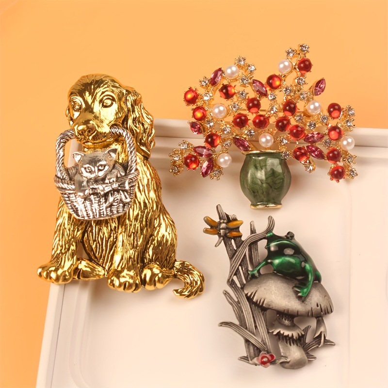 Vintage Broszka Zwierzęca Pies – Flower Frog Pin recenzja i cena