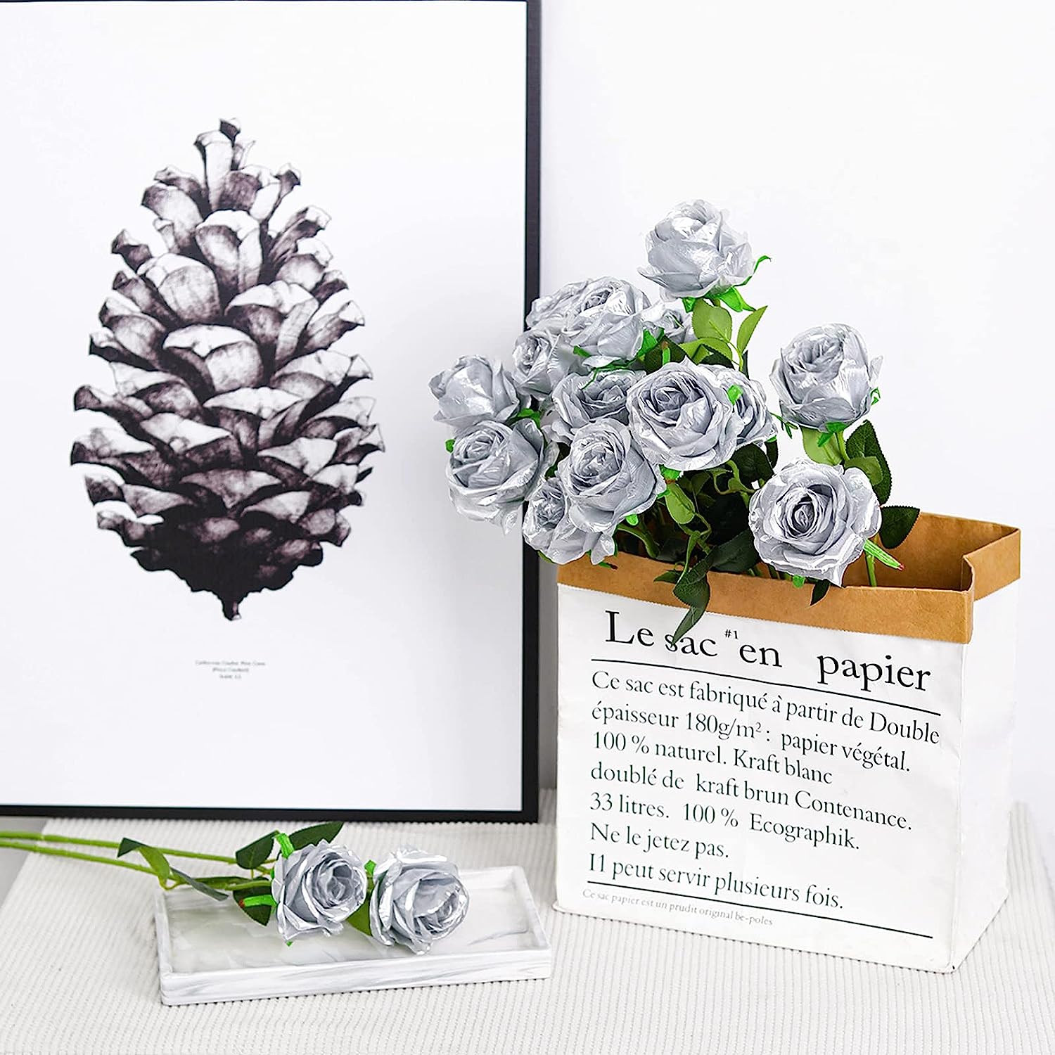 Sztuczna srebrna róża na długi – Dried Flower Bunch recenzja i cena